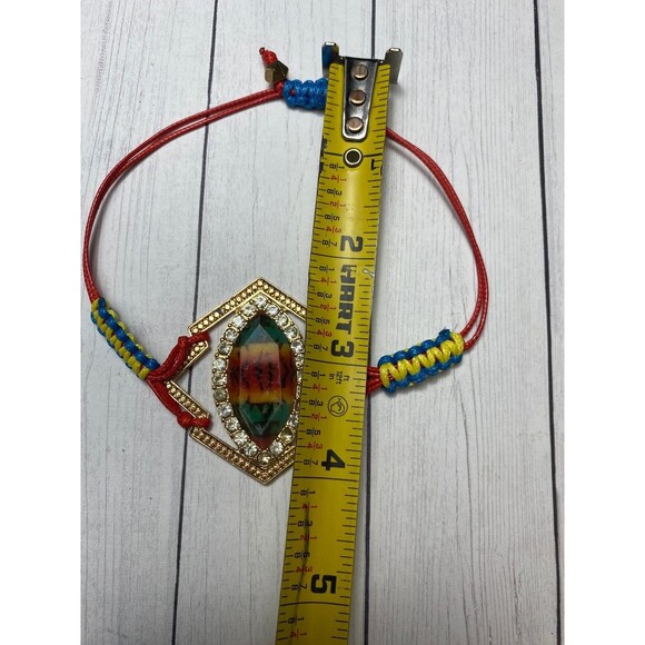 Colorful Adjustable Macrame Bracelet with Rhinestone Accent and Resin Gem - Picture 6 of 7